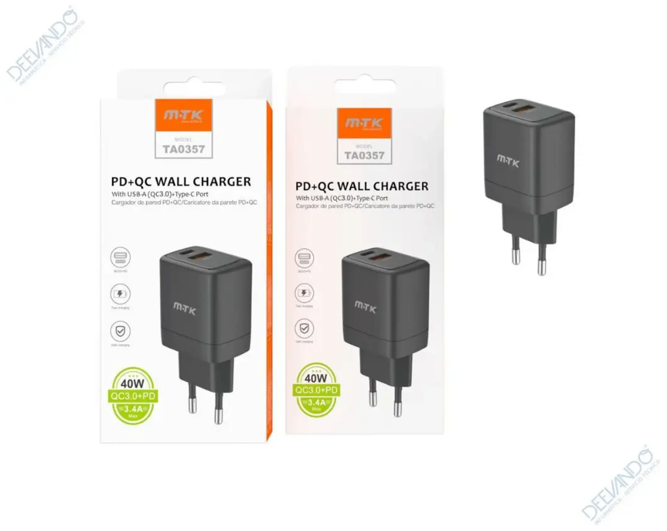 Cargador Rápido Pared M.Tk Usb 5V 3.4A 40W Usb/Tipo C Negro Ta0357