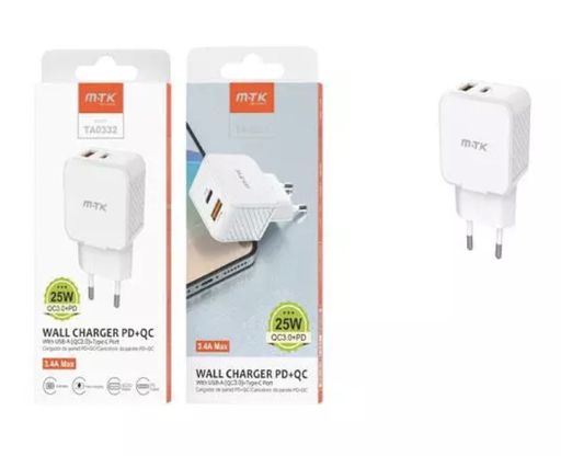 [P2300359] Cargador Pared M.Tk Usb 5V 3.4A 25W Usb/Tipo C Blanco Ta0332