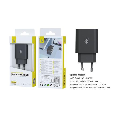 Cargador Pared Oneplus Usb 5V 3.4A 20W Usb/Tipo C Negro Na0399 